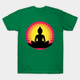 Peaceful Meditating Buddha Silhouette - The Enlightened Soul Mandala Print Design GC-092-14 T-Shirt